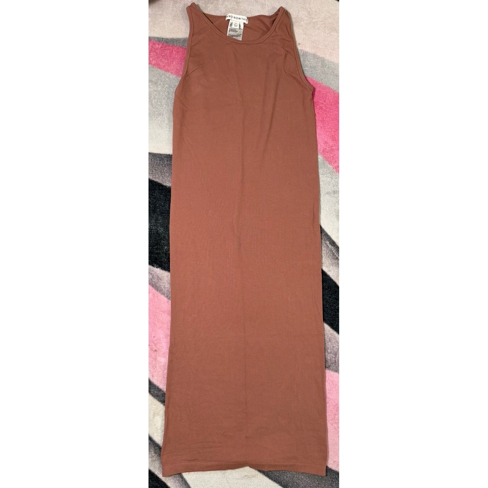 And Now This Womens Ribbed Knit Sleeveless Midi Tank Dress Terracotta Clay M/L